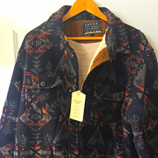 JACHS Men's XL Wool Blend Sherpa Lined Mid-Length Geometric Jacket picture
