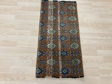 Vintage Turkish Wool Doormat 1.4 x 2.9 Ft Orange Blue Tribal Handwoven Small Rug picture