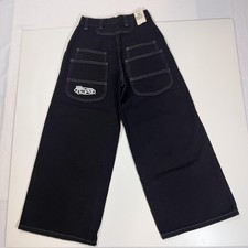 Lee Pipes Jeans Youth Medium Black Double Black Wide Leg Carpenter Y2K Skate picture