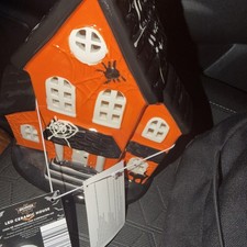 Lighted Ceramic Halloween Haunted House LED Orange Spooky Village Shiny Decor picture