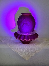 Vintage Fenton For LG Wright Embossed Rose Fairy Lamp 3 Piece Satin Red GLOWS picture