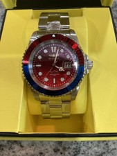 Invicta Pro Diver 42mm Watch Steel Tone Case Blue+Red Metal Dial Steel Band picture