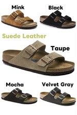 Birkenstock Arizona Soft Footbed Suede Leather Unisex Sandals Taupe Black Mocha picture