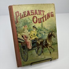 Pleasant Outing Beautifully Illustrated Antique Childrens Hard Back Board Book picture