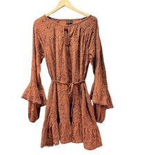 Shyanne Eyelet Mini Dress Women L Rust Boho Western Bell Sleeve Lined Cowgirl picture