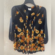 Siren Lily Women's Black/Orange Floral V-Neck Blouse picture