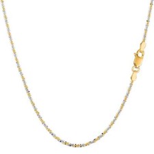 14k 2 Tone Yellow And White Real Gold Sparkle Chain Necklace, 1.5mm, 18