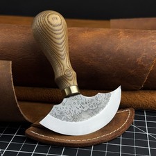 Leather Round Knife Hand Forged Head Knife 52100 Steel with Leather Sheath picture