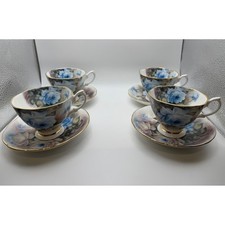 Vintage Royal Garden Rose Blossom Teacup & Saucer Set of 4 Staffordshire England picture