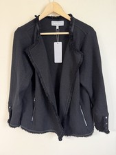 Anthropologie Daniel Rainn Tweed Black Fringe Open Jacket Blazer Zipper 1X NWT picture