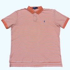 Vintage Polo Ralph Lauren Mens Large Peach White Striped Cotton Polo Shirt picture