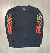 Vintage Archaic Smile Flame Sleeve Harley Graphic Print Black  T-Shirt Men's L picture