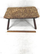 antique stool cricket wooden upholstered wool carpet Windsor style original 1850 picture