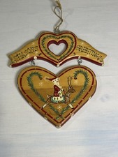 Vintage 1996 JDL Christmas Wall Hanging Santa Reindeer Heart Hand Painted Mexico picture