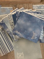 50ct Vintage Cobalt Blue Silver Metallic Foil Christmas Scrapbook Paper Pack picture