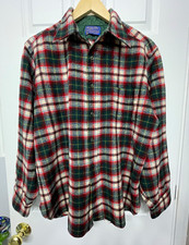 Vintage 1960s Pendleton Men’s Wool Flannel Plaid Shirt Red Green Button-Front XL picture