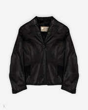 Gianni Versace 1990s Black Leather Blazer with Lace Panels Womens S picture