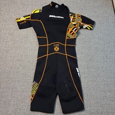 Sea-Doo Wetsuit Mens Medium Black Orange Vibe Shorty 2mm 4-Way Flex Front Zip picture
