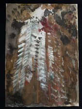 ANSELM KIEFER painting drawing on old paper signed stamped picture