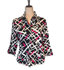 Spartelle Women's Jacket XL Red White Black Collared 3/4 Sleeve Button NWOT picture
