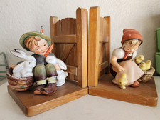 Vintage MJ Hummel 61A 61B Bookends Figurines Boy with Rabbits & Girl with Chicks picture