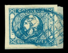 ARGENTINA 1859 Buenos Aires - Liberty Head  1p blue fine print Scott 10 used XF picture