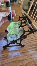 Antique Victorian Eastlake double-tilting inkwell stand Cast Iron Stand &pens picture