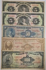 Vintage 1960s-1970s Mexico Banknotes Lot 5 50 100 1000 Pesos Circulated picture