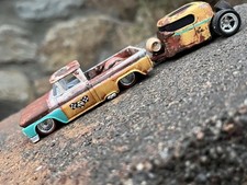 CUSTOM HOT WHEELS MOONEYES 62 CHEVY Hitch Trailer Spare Mod Rod Patina Rust 👀 picture