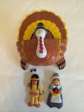 3 Vtg J.S.N.Y Thanksgiving Magnets Turkey Pilgrim Girl & Indian picture