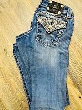 Miss Me Women’s Skinny Jeans Blue Medium Wash Stretch Embroidered Rhinestone picture