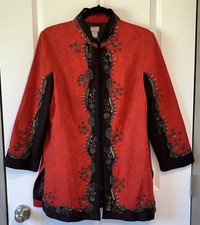 Chicos Women’s Size 6-8 Beaded Tapestry Duster Jacket BohoArtisan Effortless AA1 picture