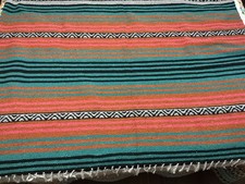 74x53 EL PASO Saddleblanket Company Turquoise Coral w/BLK Rug Blanket TEXTILE picture