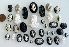 Vintage Resin and Plastic Cameo Cabs Cabochon Lot 34 Pieces picture