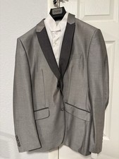 VINCI Men's Gray Tuxedo Suit Black Shawl Lapel Slim Fit Size 36R and Pants  32R picture