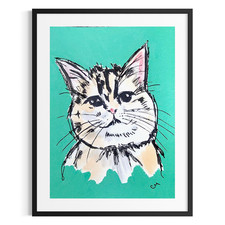 Original Acrylic 5x7 Cat Painting Signed Expressionist Pop Art Paper picture