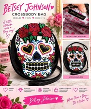 Betsey Johnson Sugar Skull Crossbody Bag Purse Day of the Dead Floral Roses picture