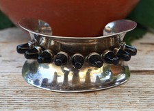 Antonio Pineda Style Cuff Bracelet Vintage Sterling Onyx Bullets Handmade Mexico picture