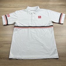 Uniqlo Kei Nishikori Tennis Polo Shirt Medium White Striped Short Sleeve Logos picture