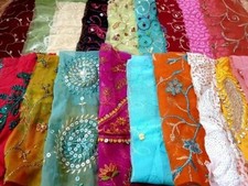 Abb 15pcsVintage Sari Georgette Fabric Remnants Embroidered Craft Scrapbook DUP3 picture