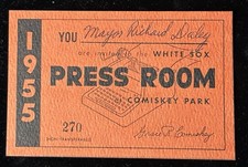 1955 White Sox Pass Harry Agganis last GM/Hit/Mayor Richard Dailey Ticket MT⚾️ picture