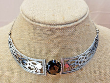 Vintage Celtic Art Scotland Sterling Silver Smoky Topaz Choker Necklace with Box picture