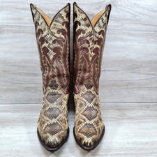 VTG Tony Lama Signature Diamondback Cowboy Boots Men 9.5 D Brown Rattlesnake picture