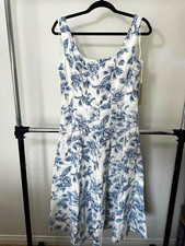 NWT Joie White/Blue Floral Square Neck Sleeveless Fit & Flare Dress 8 picture