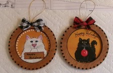 CATS-SET OF 2 HAND PAINTED WHITE & BLACK- BY PRYJMAK picture