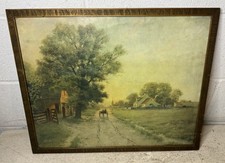 Antique 1909 Edwin Lamasure Litho Print Original Period Frame Country Road Scene picture