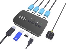4 Port Hdmi Kvm Switch With Remote Control Supports 4K 30Hz Resolution, 4 Cables picture
