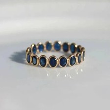 2Ct Oval Cut Lab-Created Blue Sapphire 14k Yellow Gold Plated Women's Band Ring picture