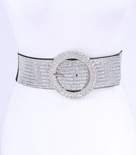 BNWT Plus Size Crystal Round Buckle Rhinestone Fashion Elastic Stretch Belt picture