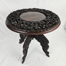 Antique Tea Table Anglo Indian Campaign 1800's Folding Carved Wood Art Nouveau  picture